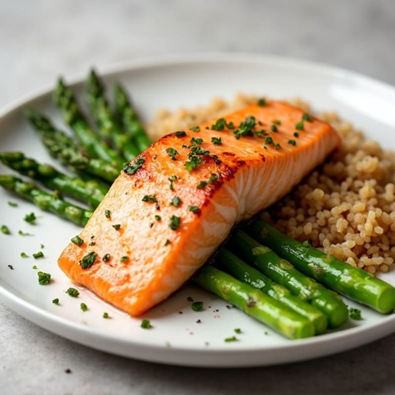 Seared Salmon with Steamed Asparagus and Brown Rice