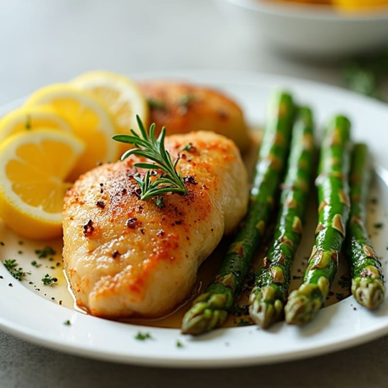 Crispy Lemon Herb Baked Chicken Breast with Roasted Asparagus