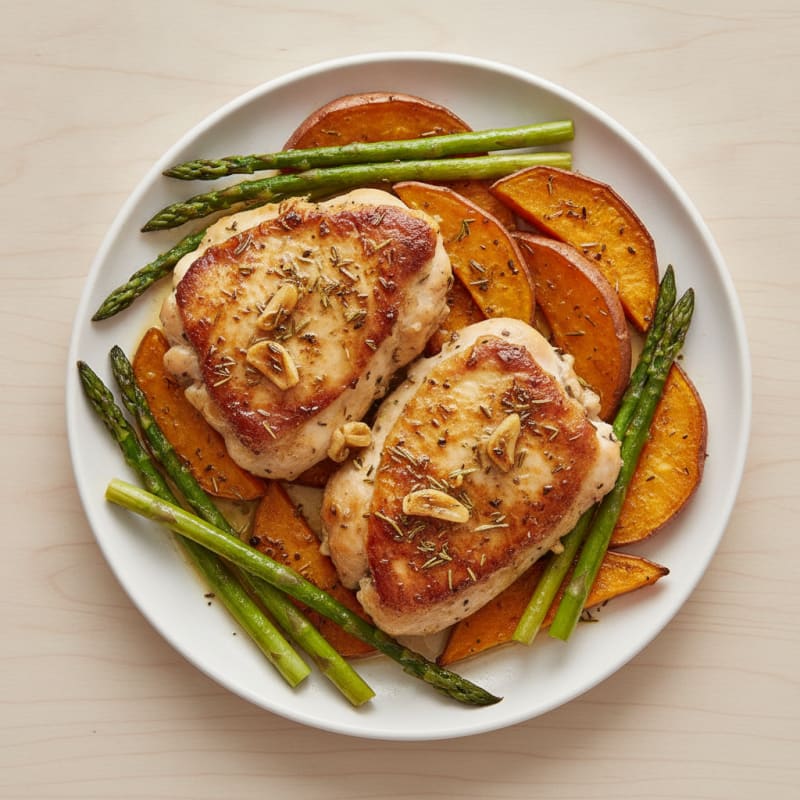 Herb-Roasted Chicken Thighs with Roasted Sweet Potatoes