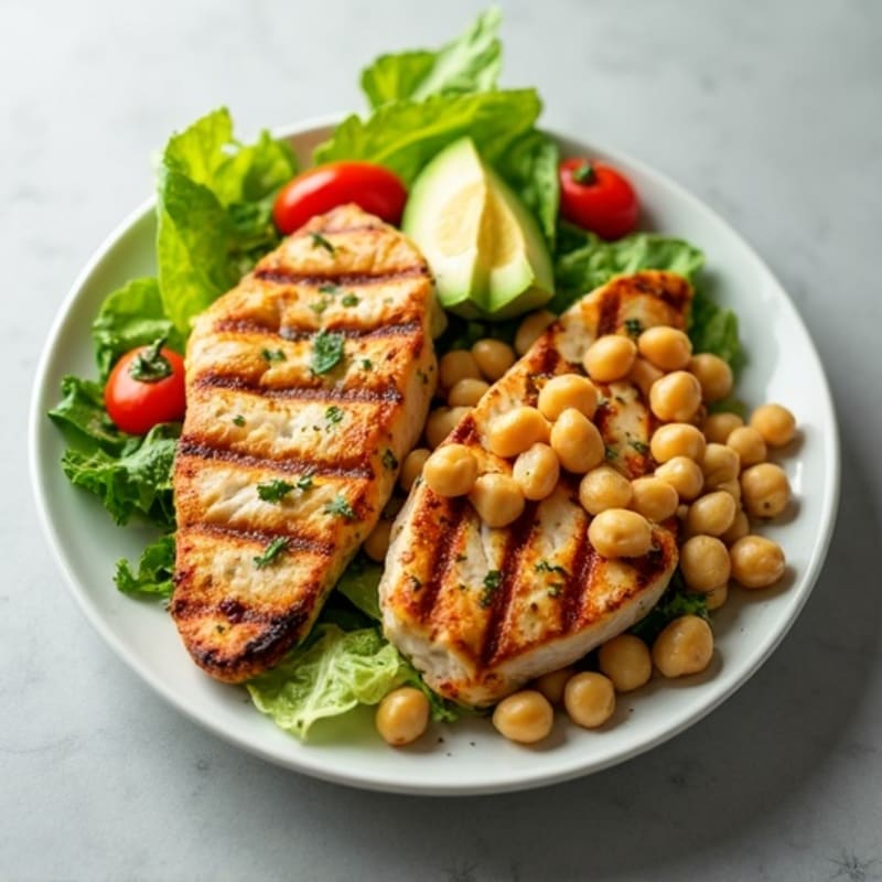 Grilled Chicken Breast with Crisp Romaine and Chickpea Salad