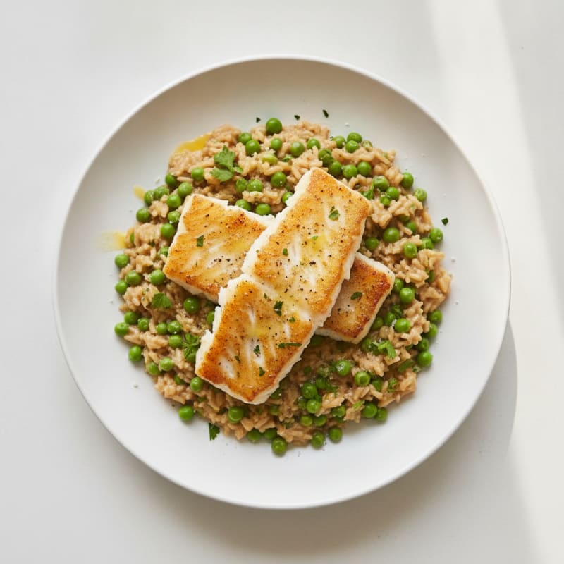 Pan-Seared Cod with Sweet Pea Risotto