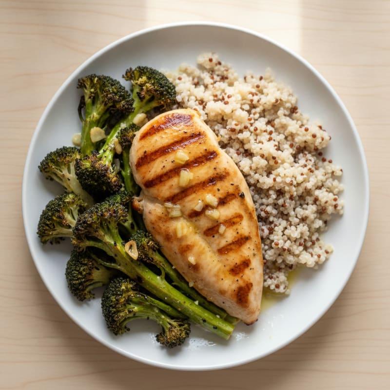 Grilled Chicken Breast with Quinoa and Roasted Broccoli