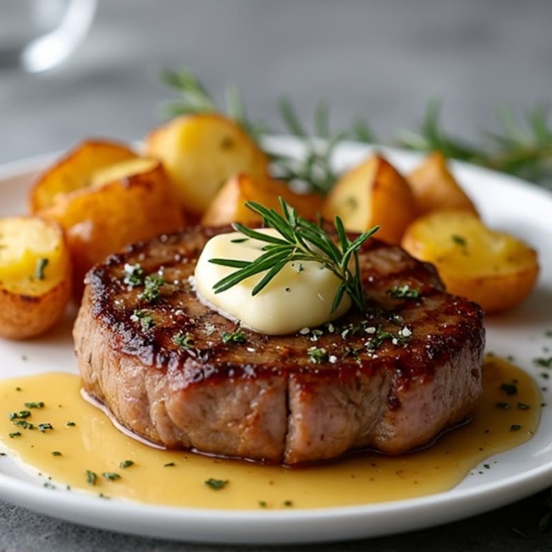 Pan-Seared Garlic Butter Steak with Crispy Roasted Potatoes