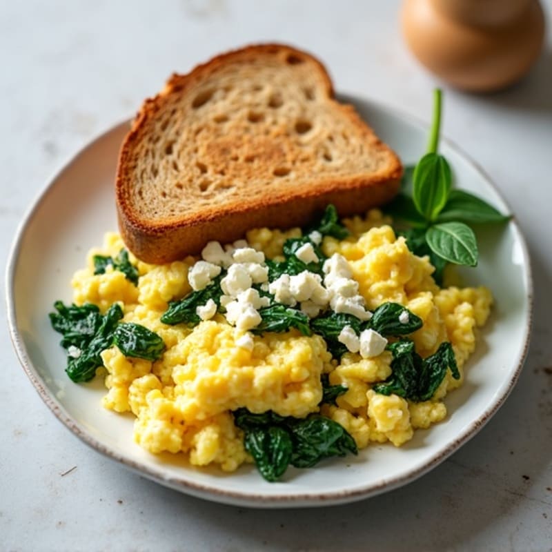 Spinach and Feta Scrambled Eggs with Whole Wheat Toast