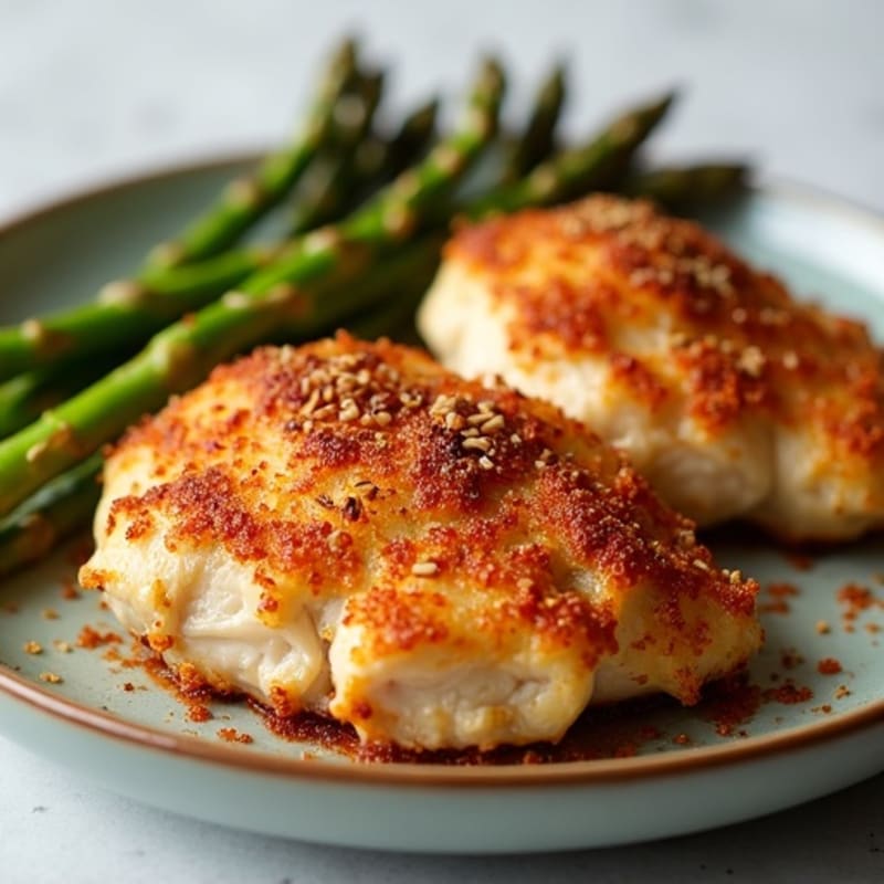 Crispy Pan-Seared Chicken Thighs with Roasted Asparagus