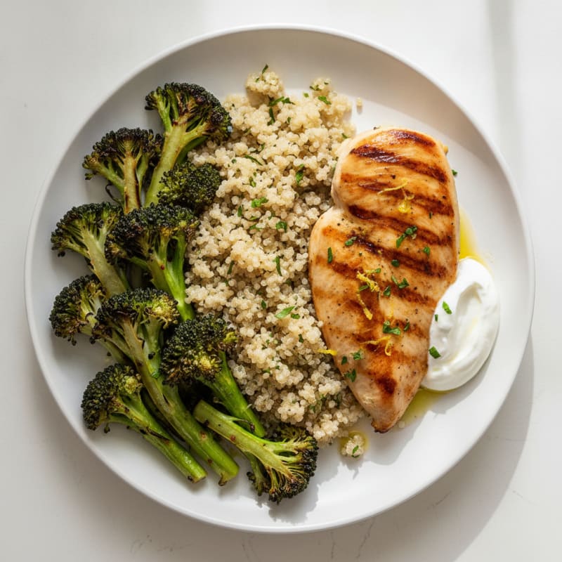 Grilled Chicken Breast with Roasted Broccoli and Quinoa