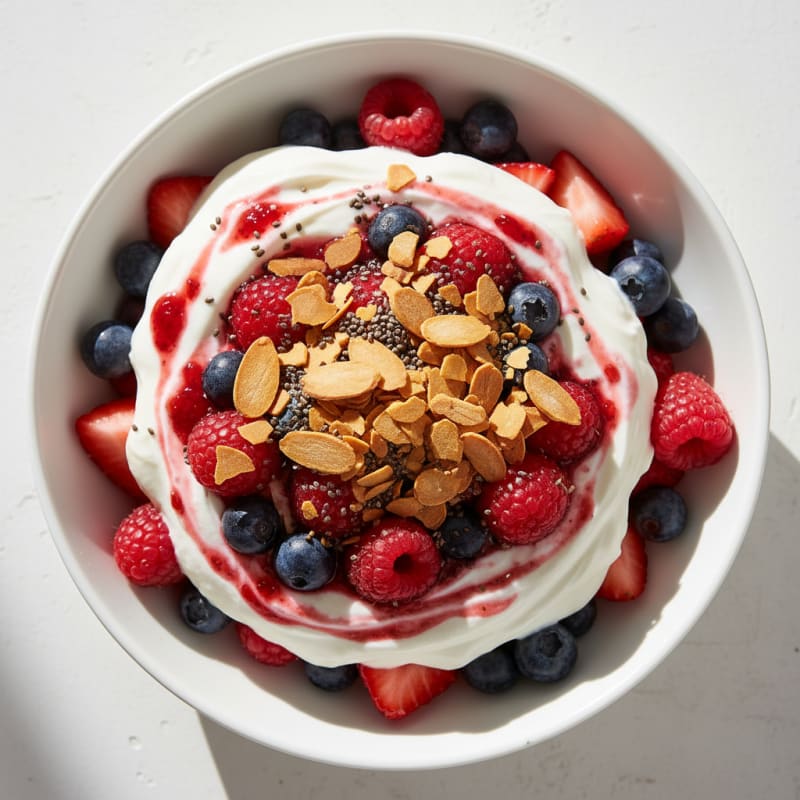 Greek Yogurt Protein Parfait with Mixed Berries and Almonds