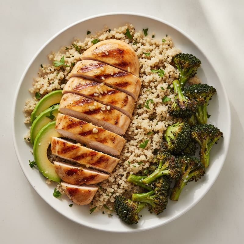 Grilled Lemon-Garlic Chicken with Quinoa and Roasted Broccoli