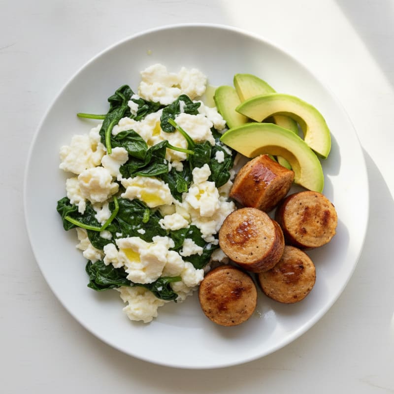 Egg White and Spinach Scramble with Grilled Chicken Sausage