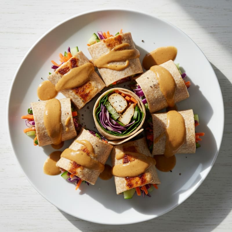 Chicken and Veggie Wraps with Peanut Sauce