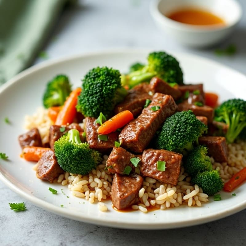 Lean Beef and Crispy Broccoli Stir-Fry with Brown Rice