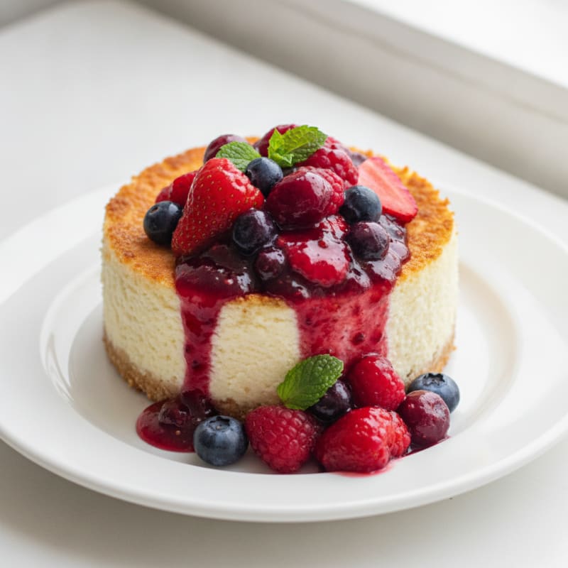 Greek Yogurt Protein Cheesecake with Mixed Berries