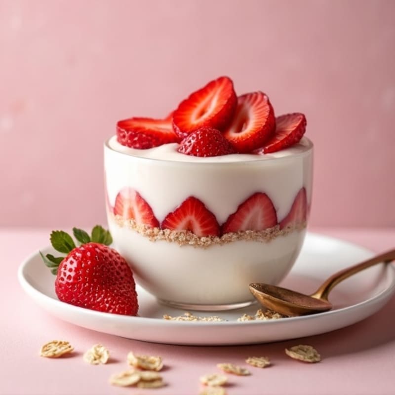 High-Protein Yogurt Parfait with Whey Protein and Sliced Strawberries