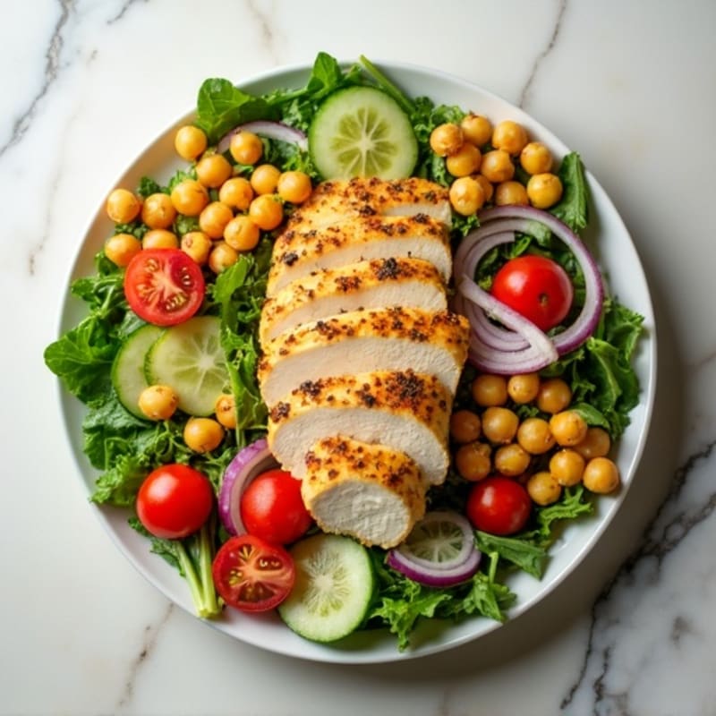 Lemon Herb Chicken Salad with Crispy Chickpeas and Fresh Veggies