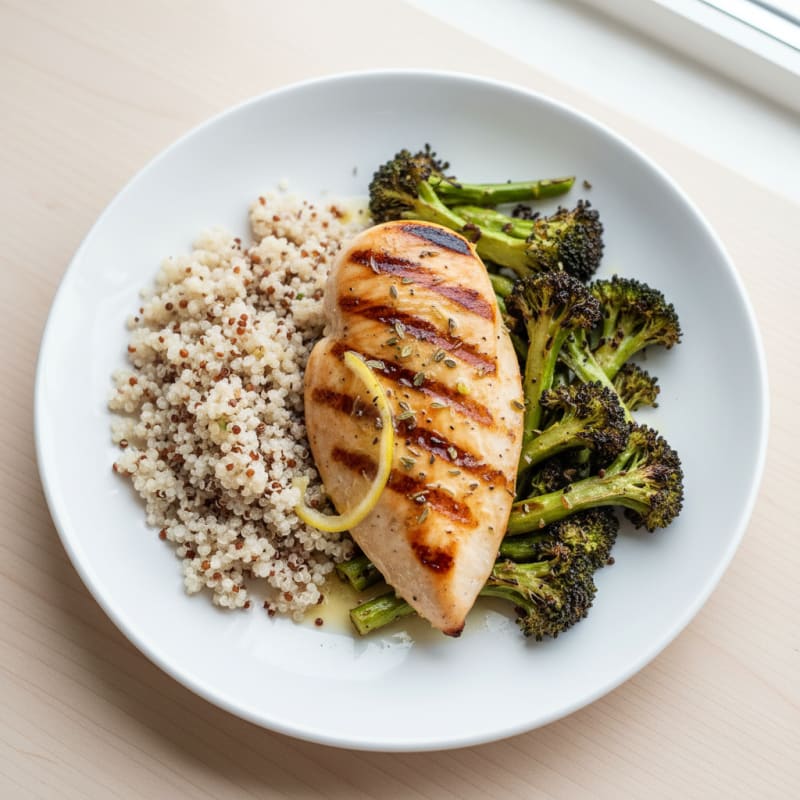 Grilled Chicken Breast with Quinoa and Roasted Broccoli