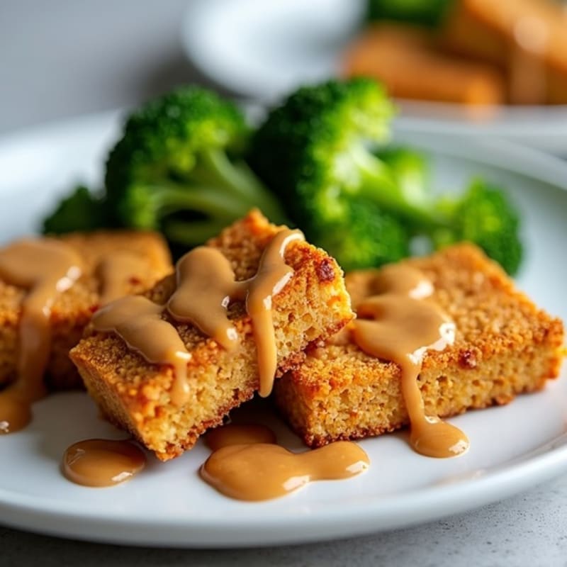 Crispy Baked Tofu with Peanut Sauce and Steamed Greens