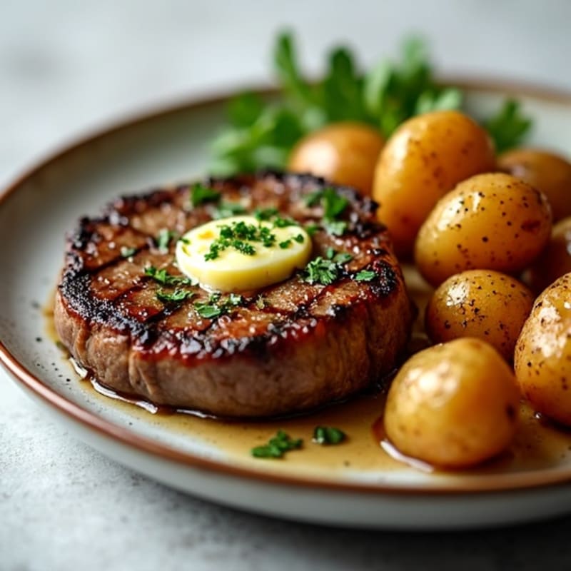 Herb-Garlic Butter Seared Steak with Roasted Baby Potatoes