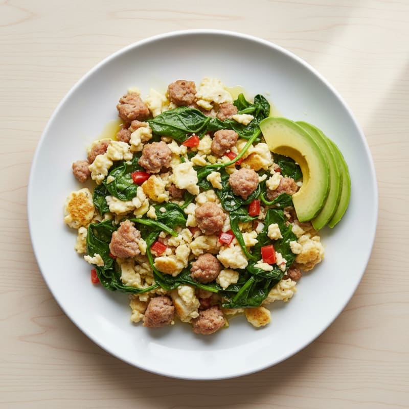 Egg White Scramble with Turkey Sausage and Spinach