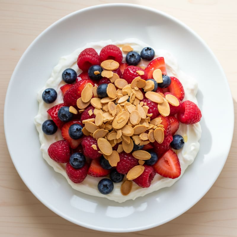Greek Yogurt Protein Parfait with Mixed Berries and Almonds