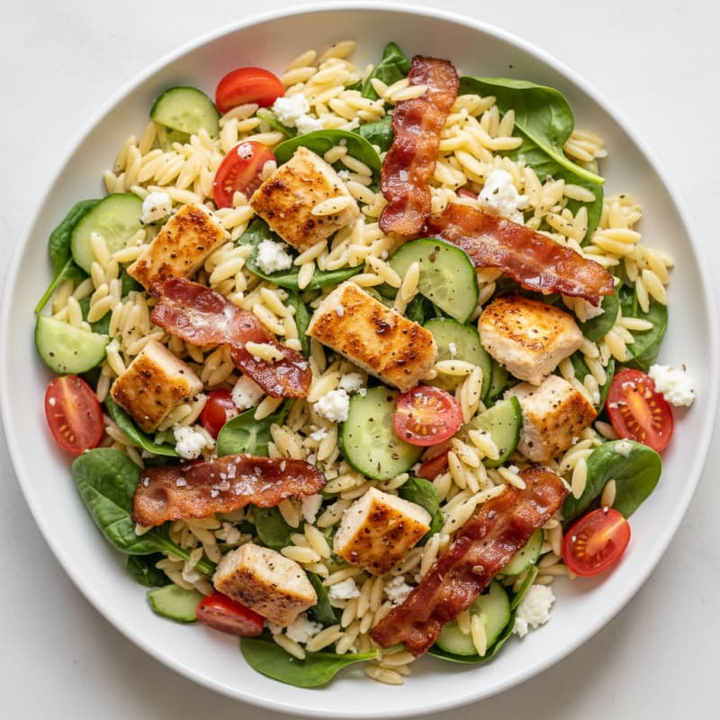 Creamy Orzo and Bacon Mediterranean Salad