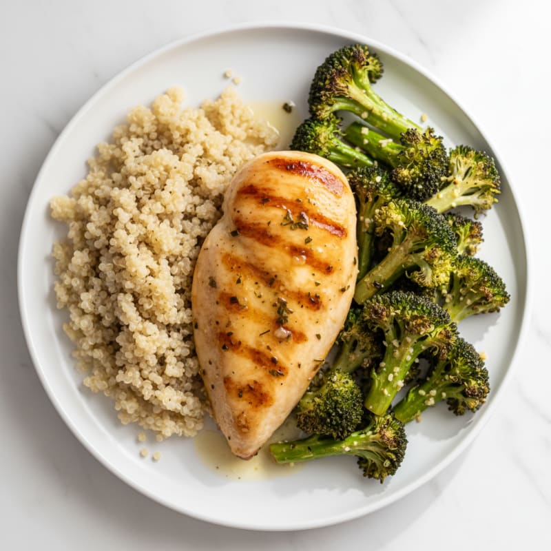Grilled Chicken Breast with Roasted Broccoli and Quinoa