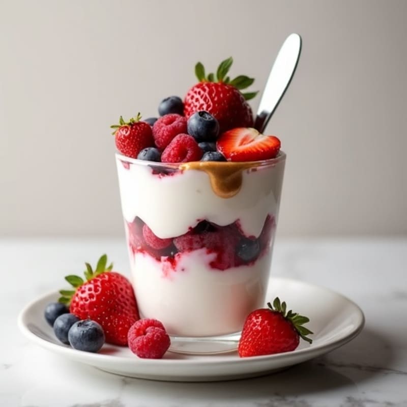 Greek Yogurt Protein Parfait with Mixed Berries and Almond Butter