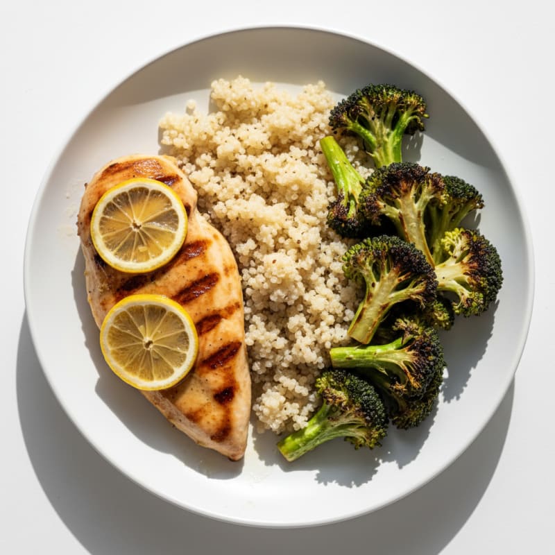 Grilled Chicken Breast with Quinoa and Roasted Broccoli