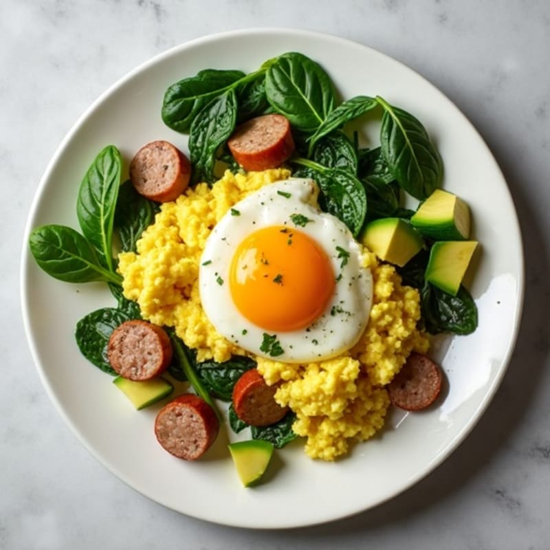 Egg White and Turkey Sausage Scramble with Spinach