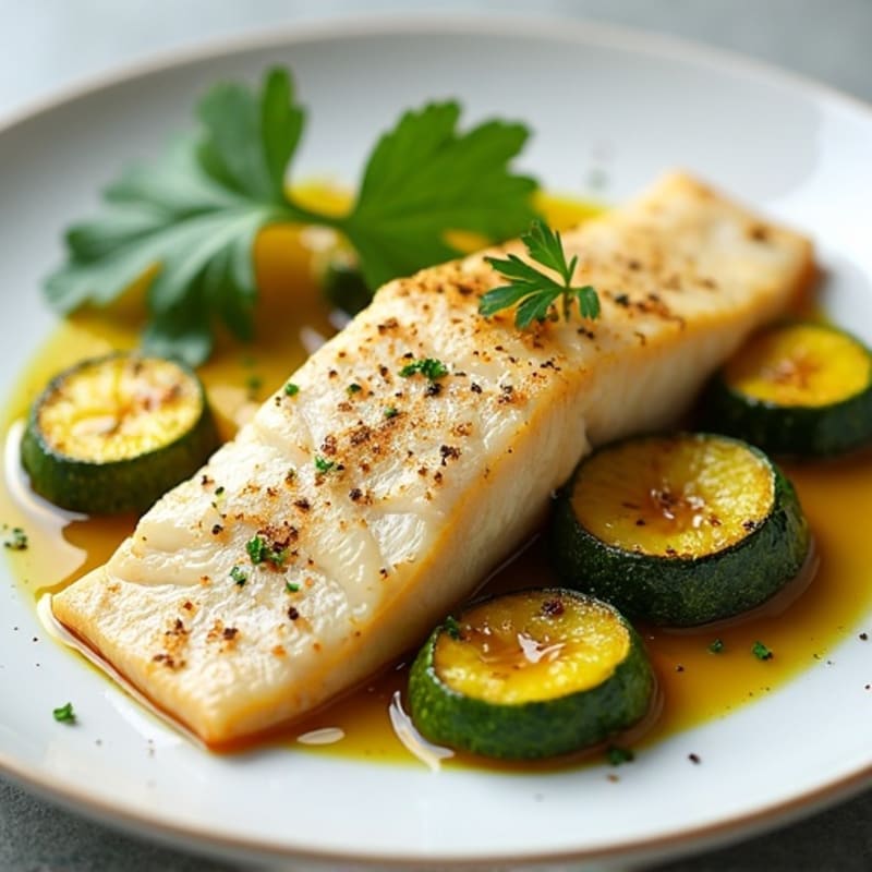 Baked White Fish with Roasted Zucchini and Olive Oil