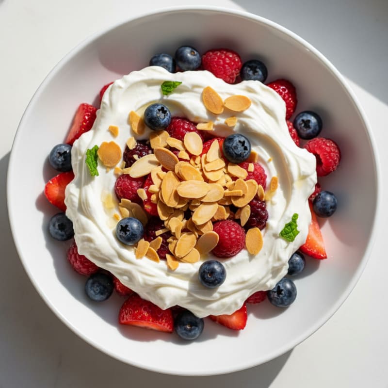 Greek Yogurt Protein Parfait with Mixed Berries and Almonds