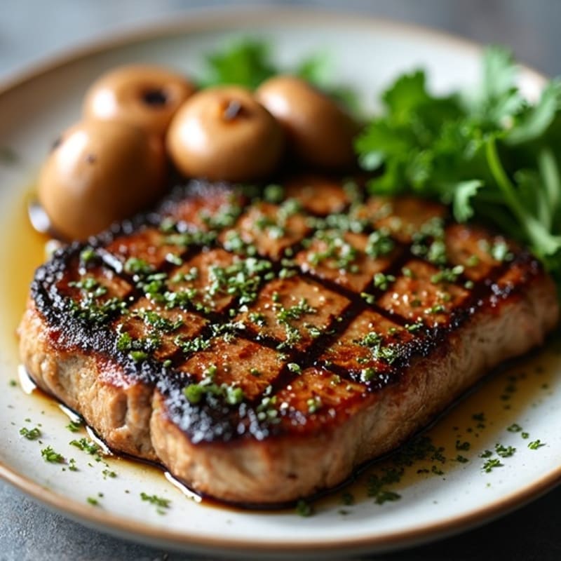 Herb-Crusted Pan Seared Steak with Garlic Mushrooms