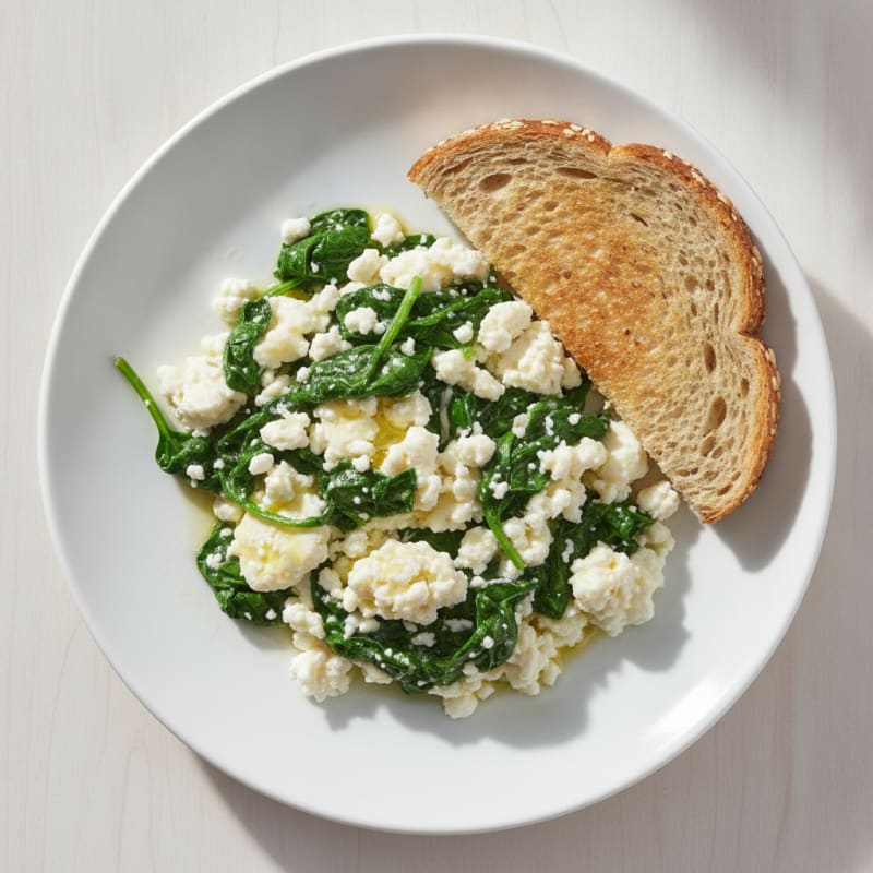 Egg White and Cottage Cheese Scramble with Sautéed Spinach