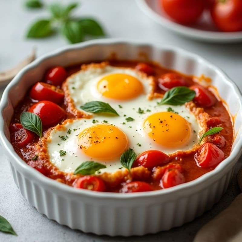 Hearty Baked Eggs with Fresh Tomato and Bell Pepper Sauce