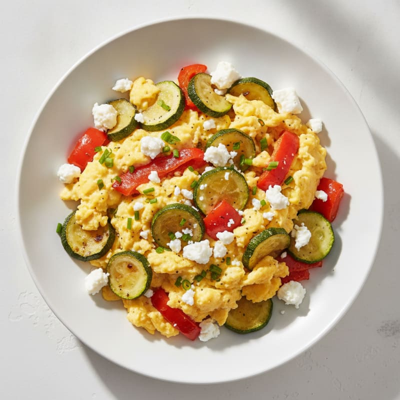 Scrambled Eggs with Roasted Vegetables and Feta