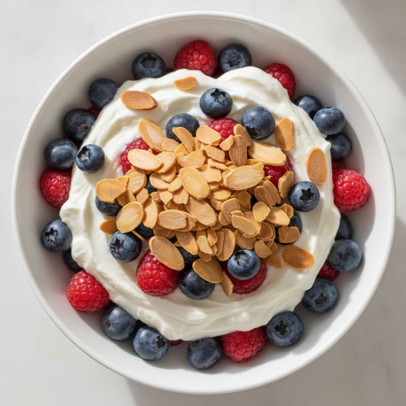 Greek Yogurt Protein Parfait with Mixed Berries and Almonds