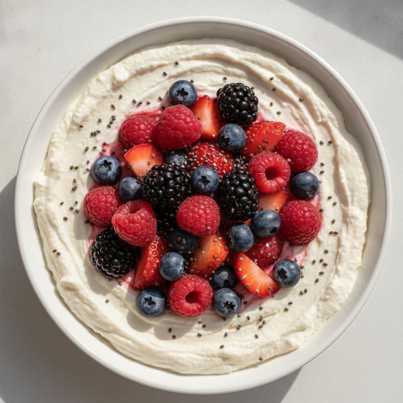 Greek Yogurt Protein Pudding with Mixed Berries