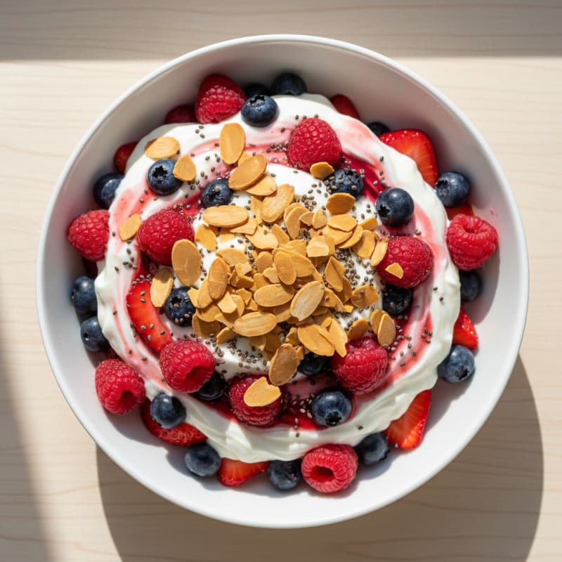 Greek Yogurt Protein Parfait with Mixed Berries and Almonds