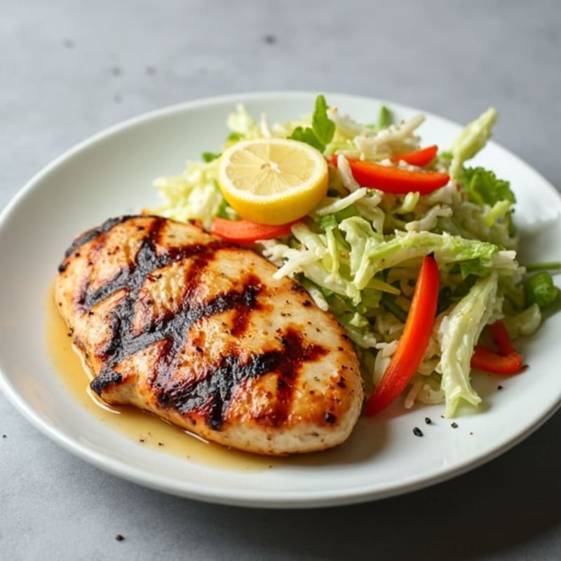 Grilled Chicken Breast with Crunchy Cabbage Slaw and Lemon Yogurt Dressing