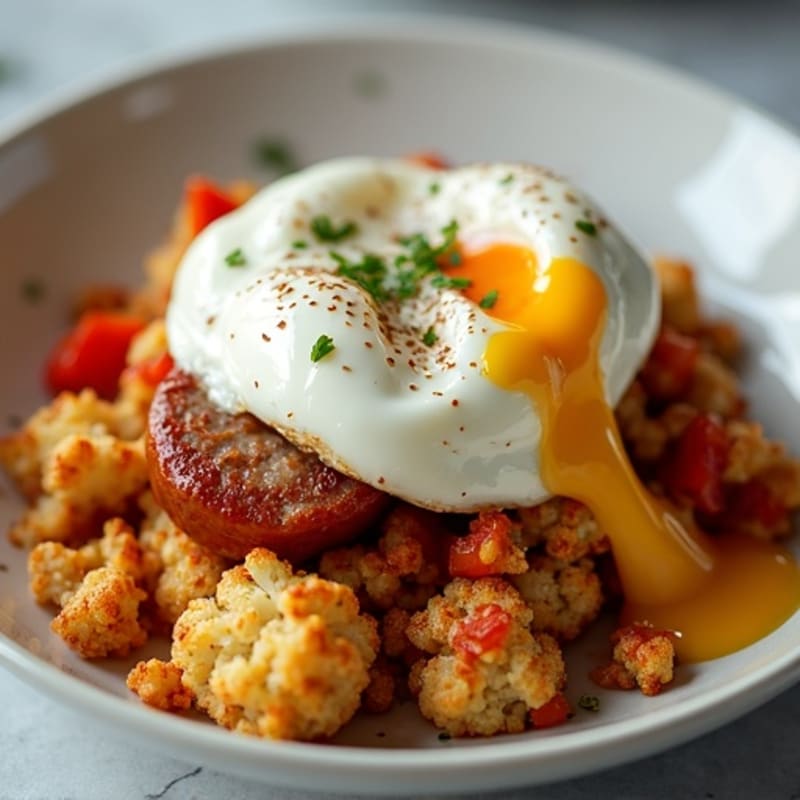 Crispy Skillet Cauliflower Hash with Runny Poached Eggs