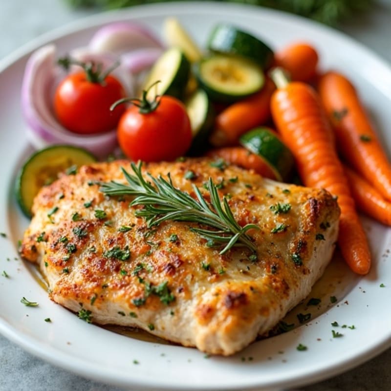Herb-Crusted Sheet Pan Chicken with Roasted Rainbow Vegetables