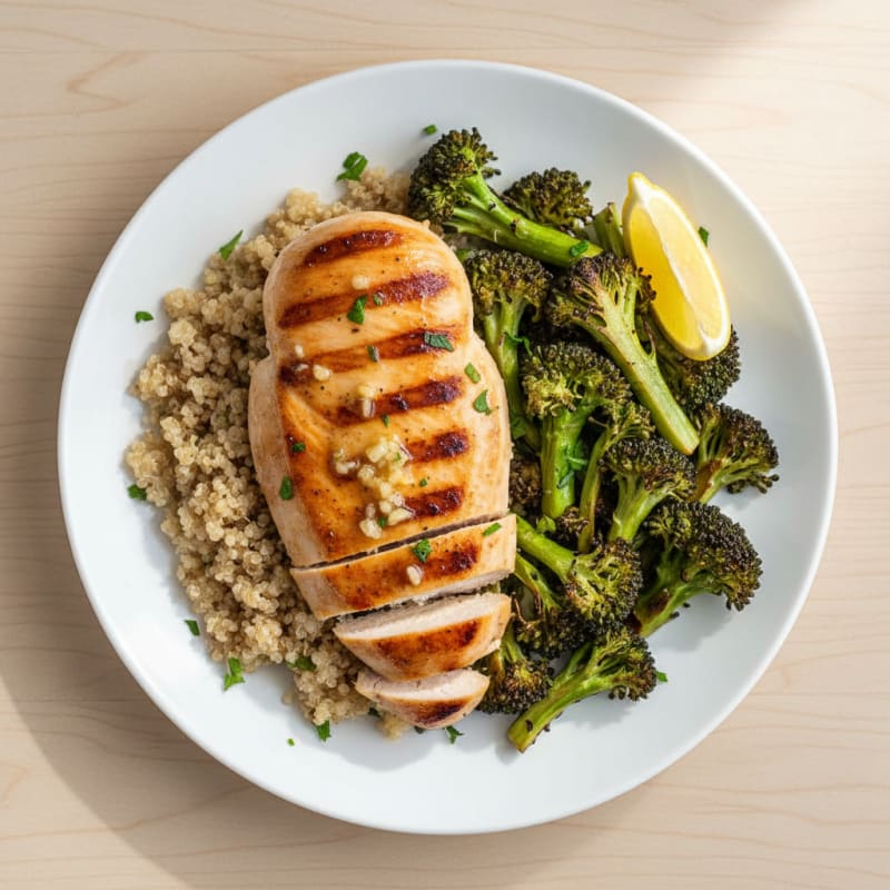 Grilled Chicken Breast with Quinoa and Roasted Broccoli