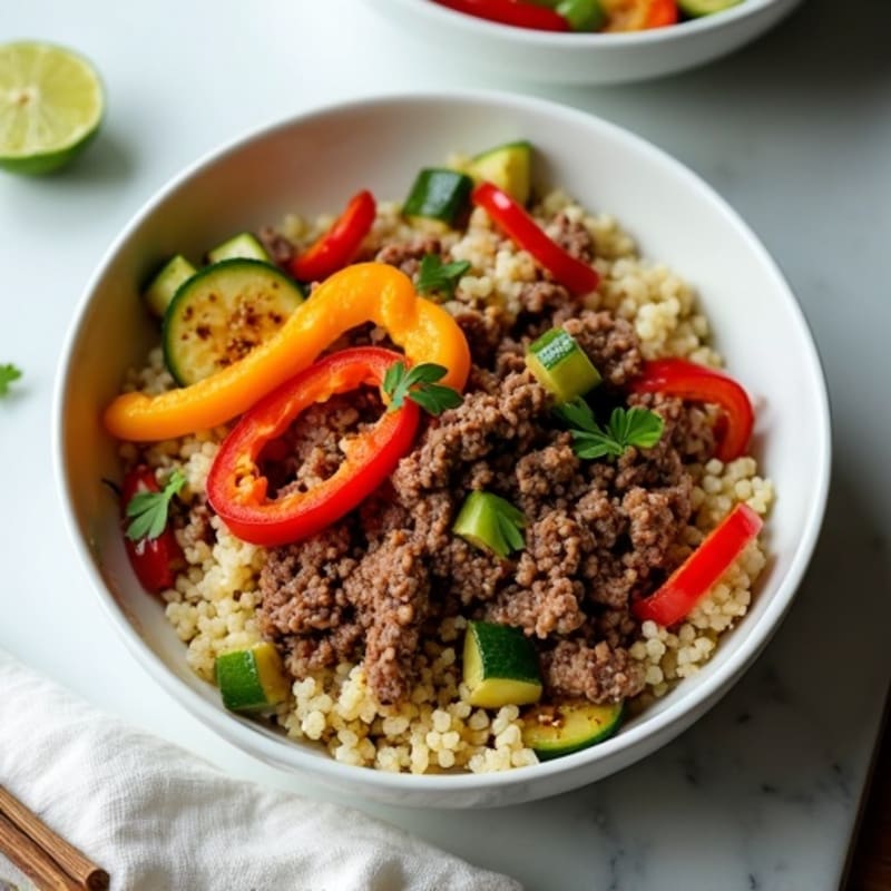 Lean Ground Beef and Roasted Vegetable Bowl
