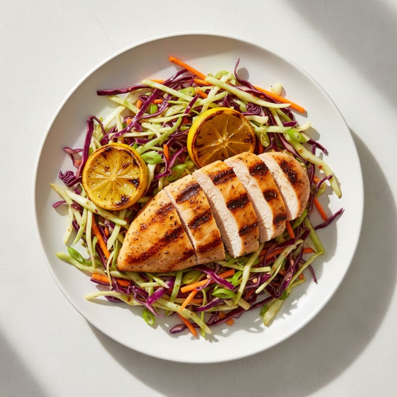 Grilled Chicken Breast with Crunchy Cabbage Slaw