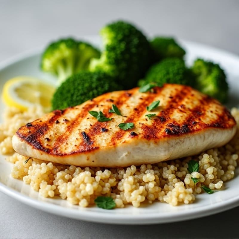Grilled Chicken Breast with Quinoa and Roasted Broccoli