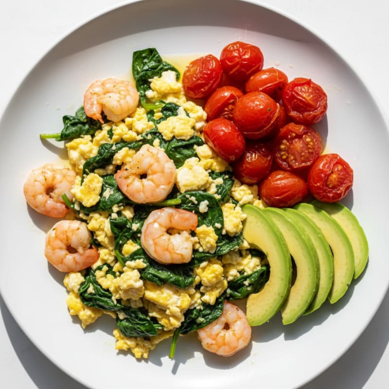 Egg White and Spinach Scramble with Roasted Tomatoes