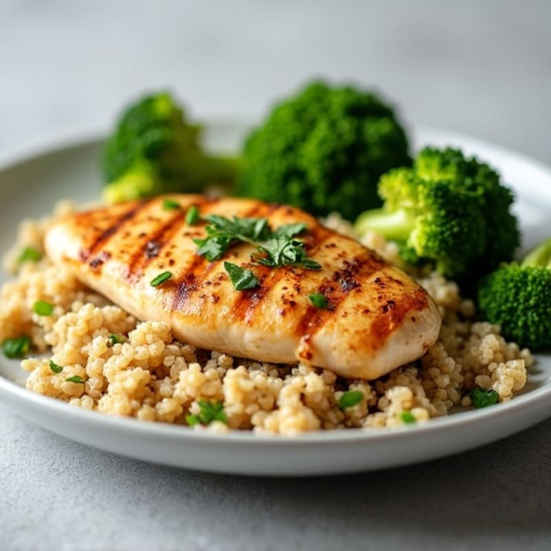 Grilled Chicken Breast with Quinoa and Roasted Broccoli