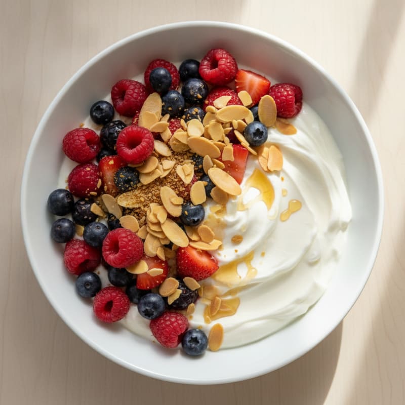 Silky Greek Yogurt Protein Bowl with Mixed Berries and Almonds