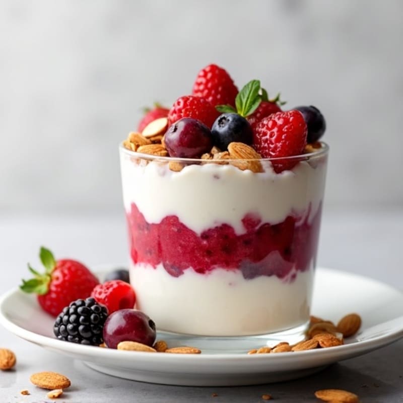 Greek Yogurt Protein Parfait with Mixed Berries and Almonds