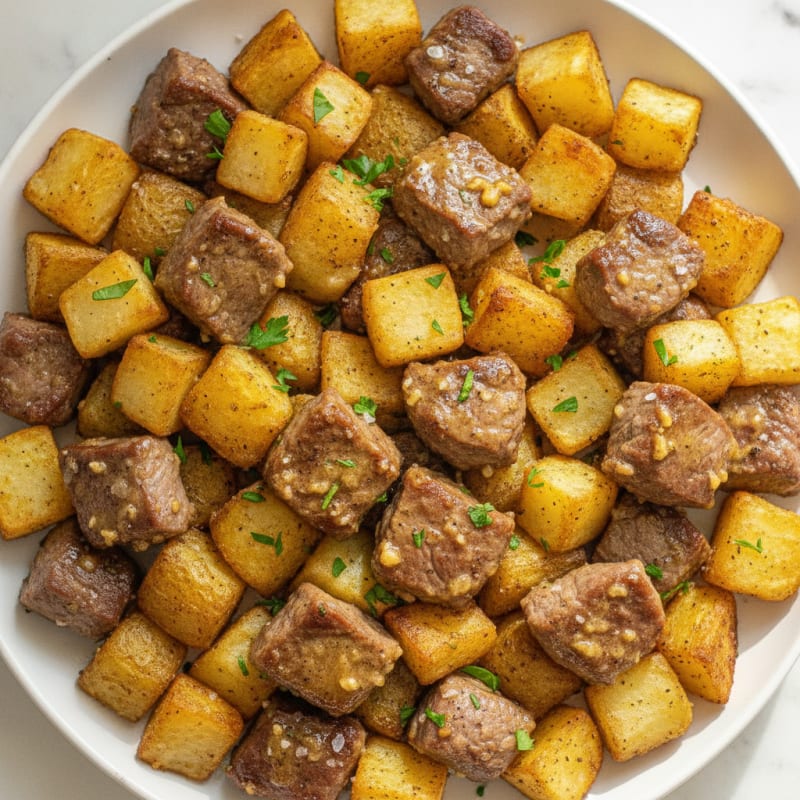 Garlic Butter Steak Bites with Roasted Potatoes