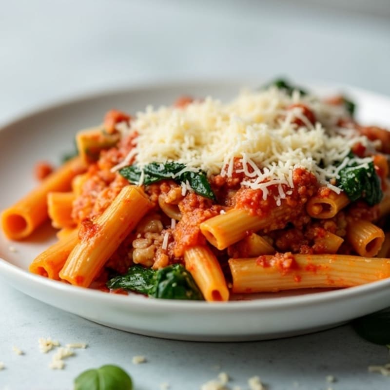 Healthy Baked Ziti with Lean Ground Turkey and Spinach